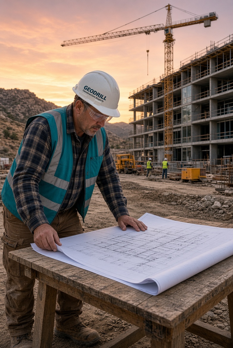 GEODRILL engineers reviewing plans on site