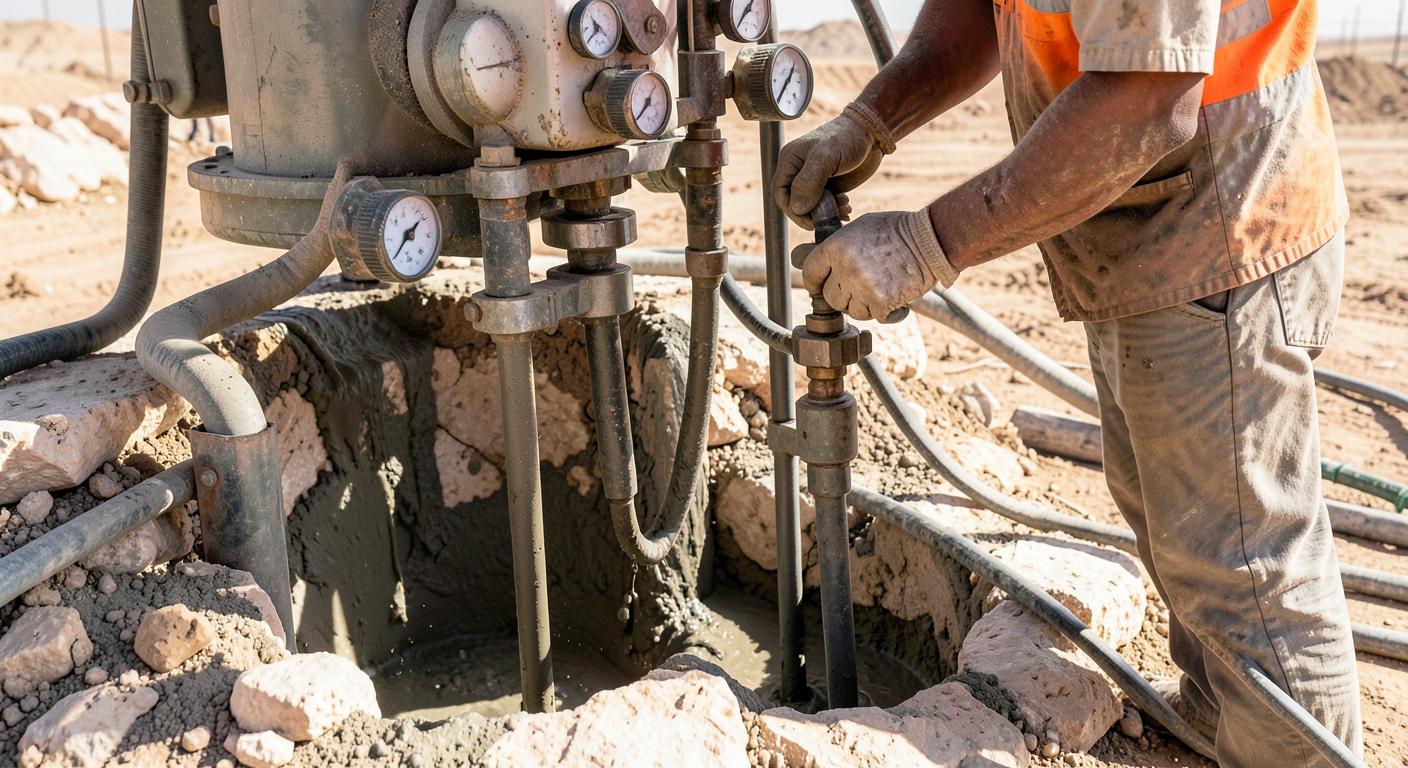 أعمال التخريم والحقن أسفل أماكن التكهفات والنطاقات الضعيفة ومعالجتها لمشروع ملقا الأندلس – الرياض